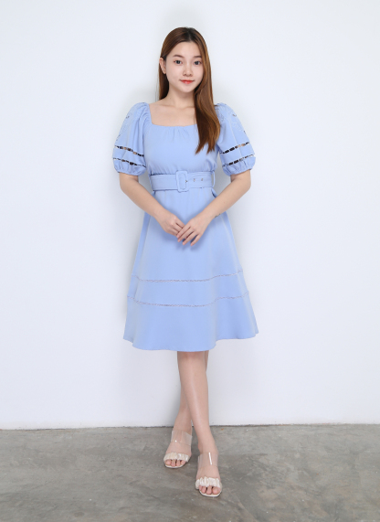 Puff Sleeve With Belt Dress 22634