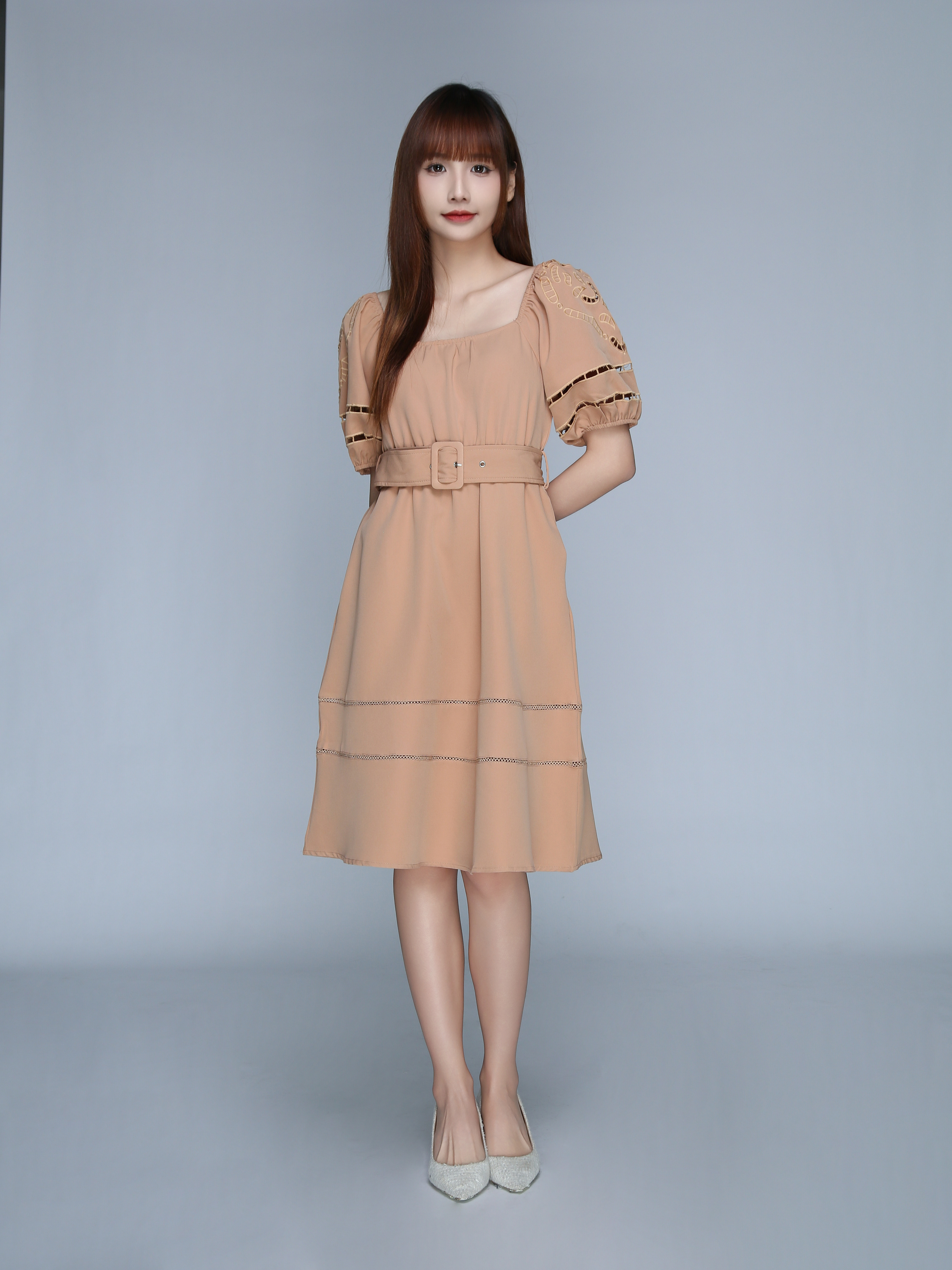 Puff Sleeve With Belt Dress 22634
