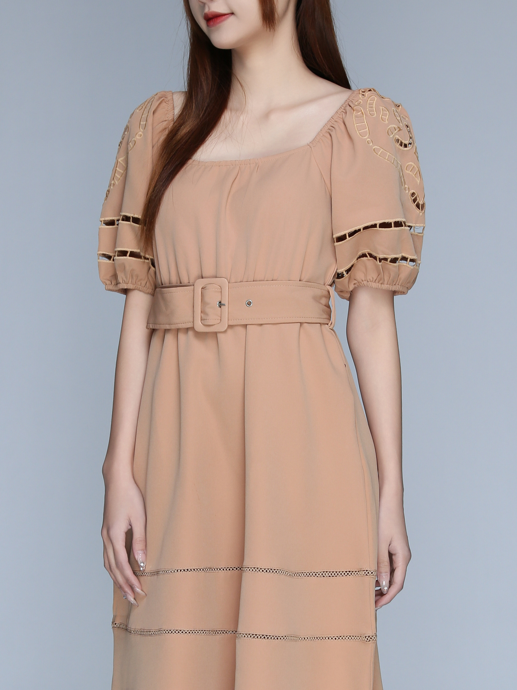 Puff Sleeve With Belt Dress 22634