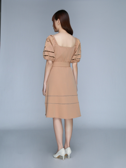 Puff Sleeve With Belt Dress 22634