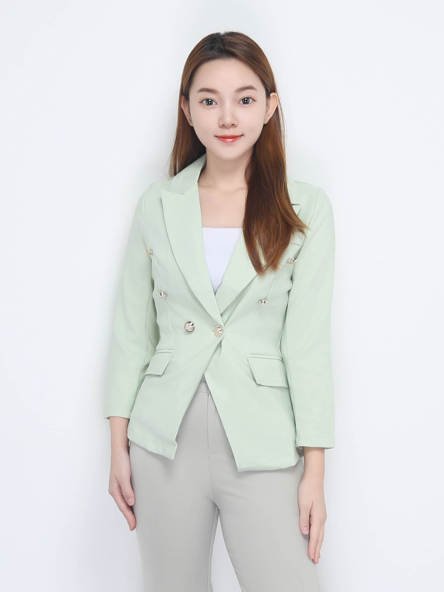 Long Sleeve With Front Decorative Button Blazer 22635