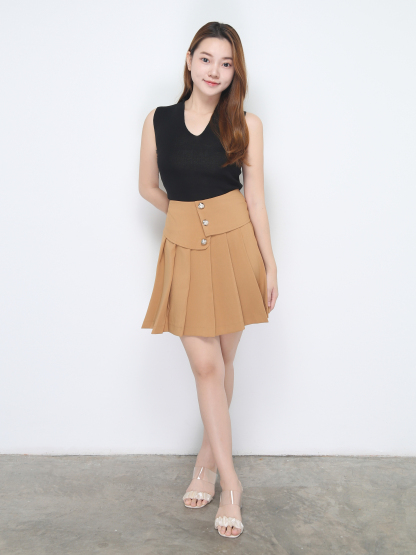 Front Decorative Button Pleat Skirt Pant 22637