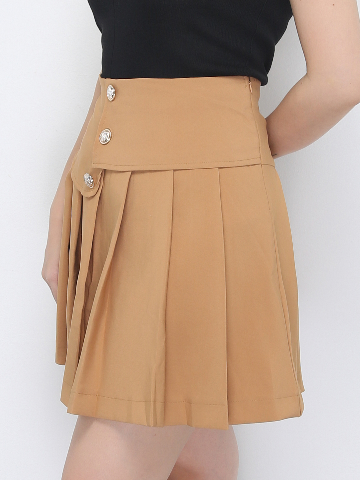 Front Decorative Button Pleat Skirt Pant 22637