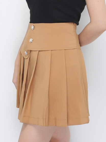 Front Decorative Button Pleat Skirt Pant 22637