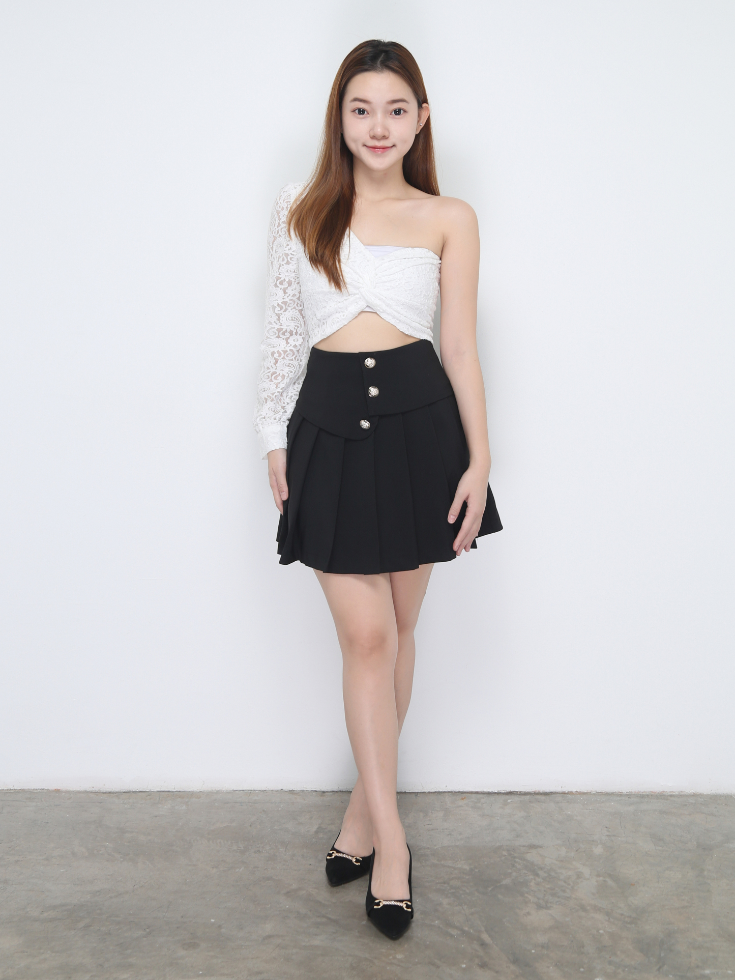 Front Decorative Button Pleat Skirt Pant 22637