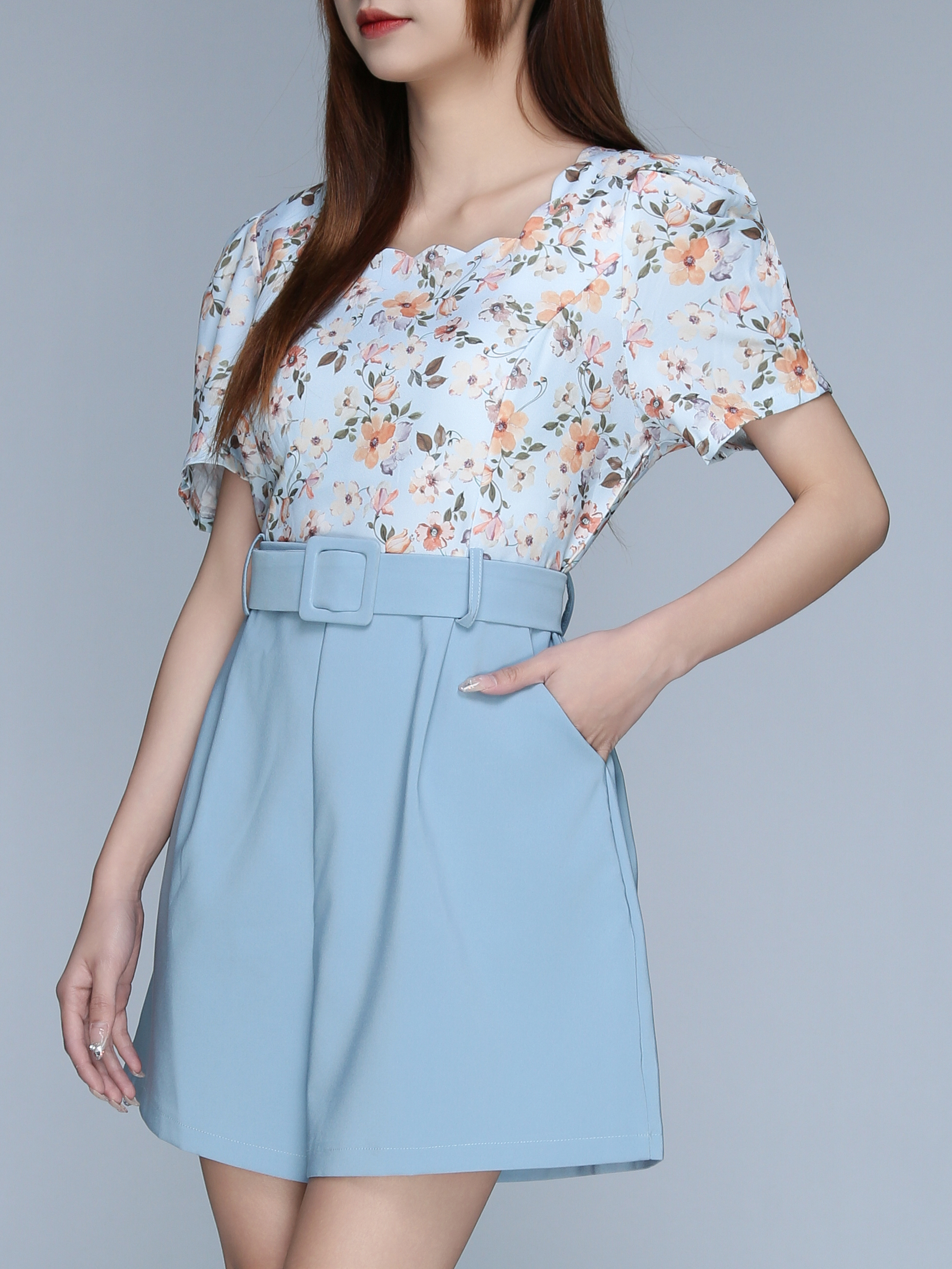Short Sleeve With Attached Belt Dress 22638