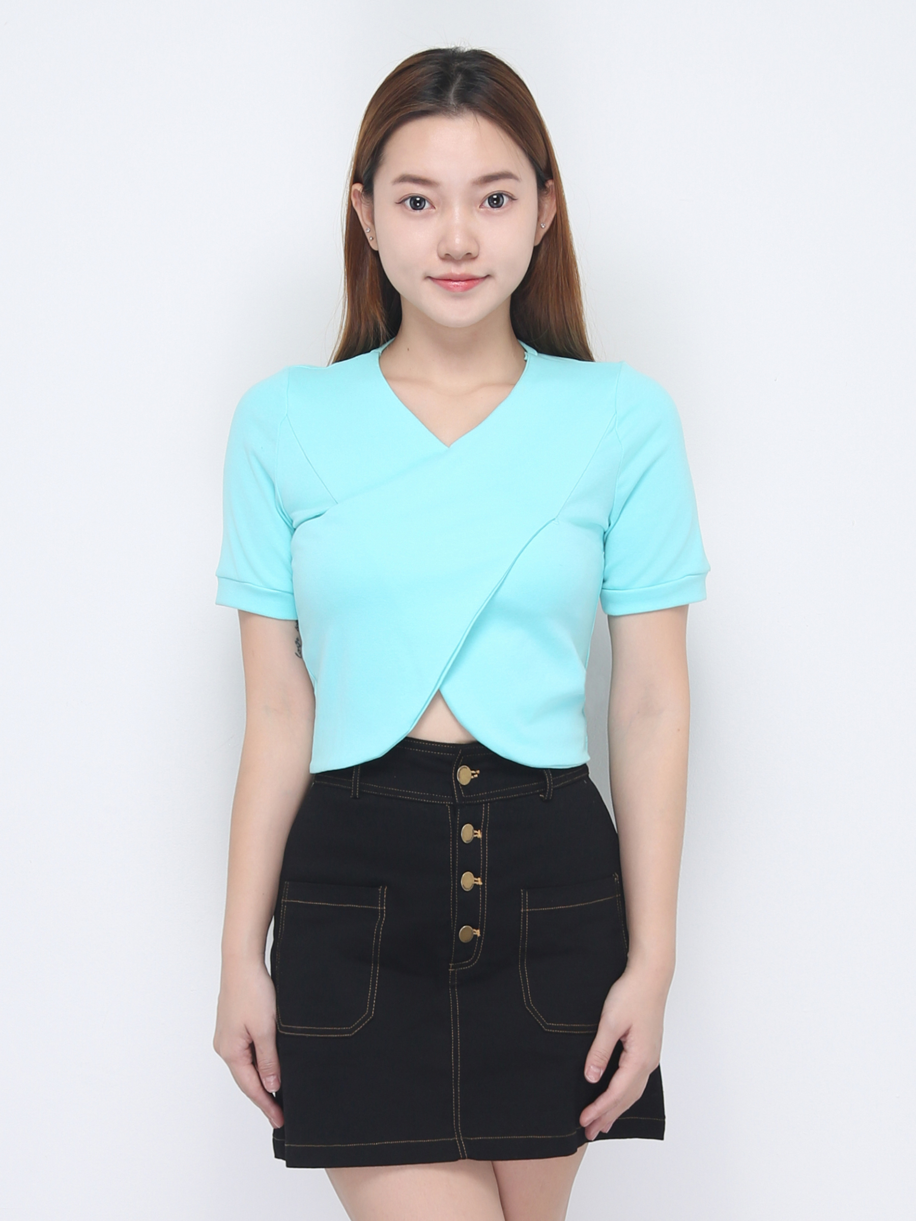 Short Sleeve Plunging Neckline Top 22640