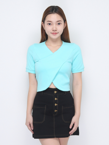 Short Sleeve Plunging Neckline Top 22640