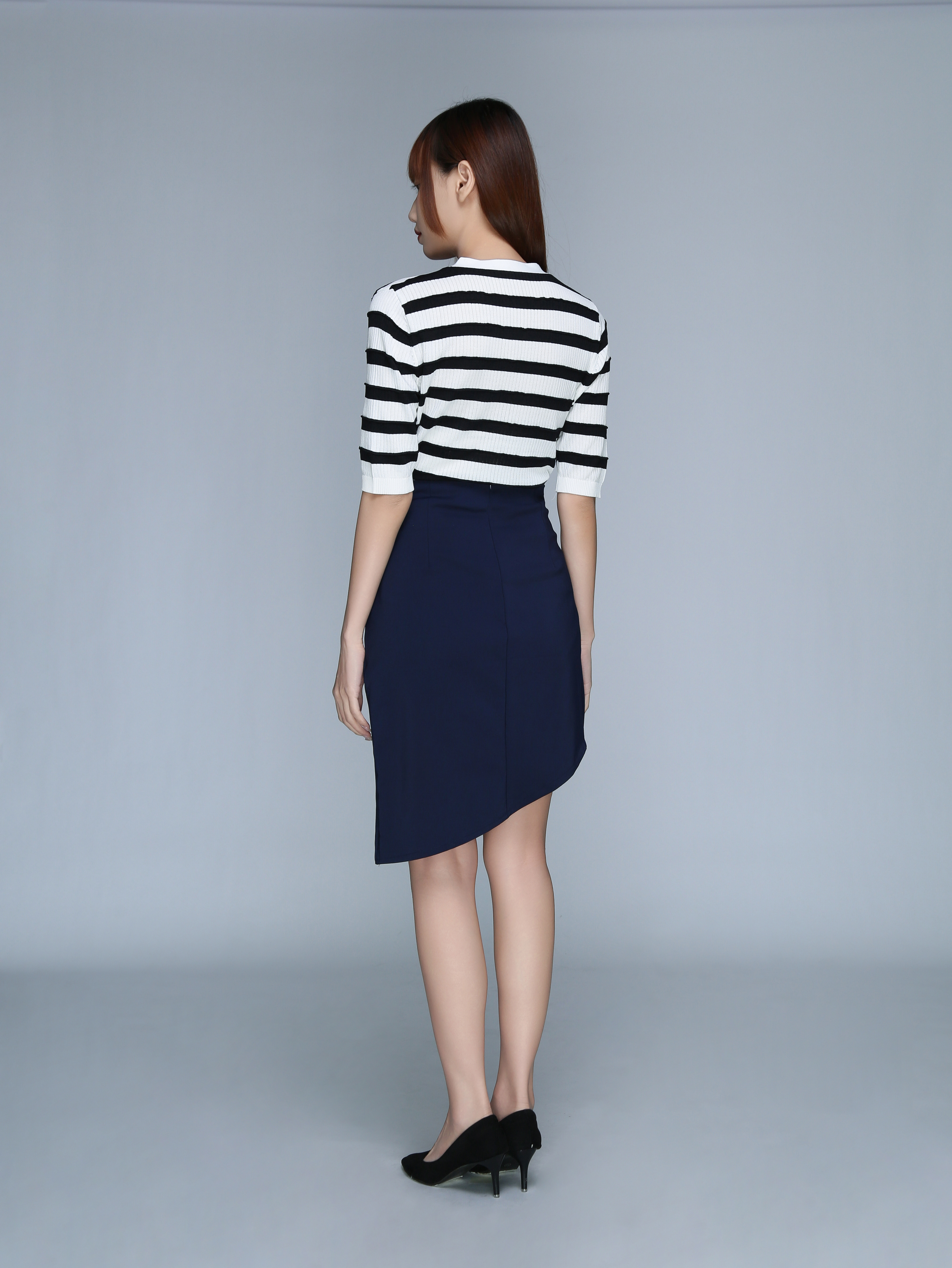 Front Button Stripes Lace Top 22644