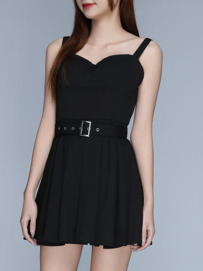 Decorative Belt With Pleated Dress 22658