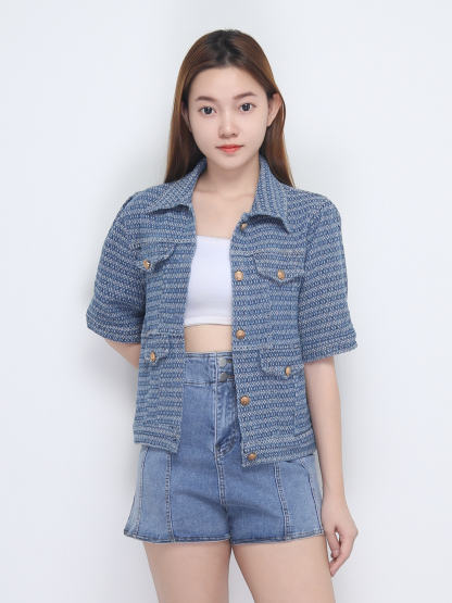 Short Sleeve Colllar Front Button Top 22666