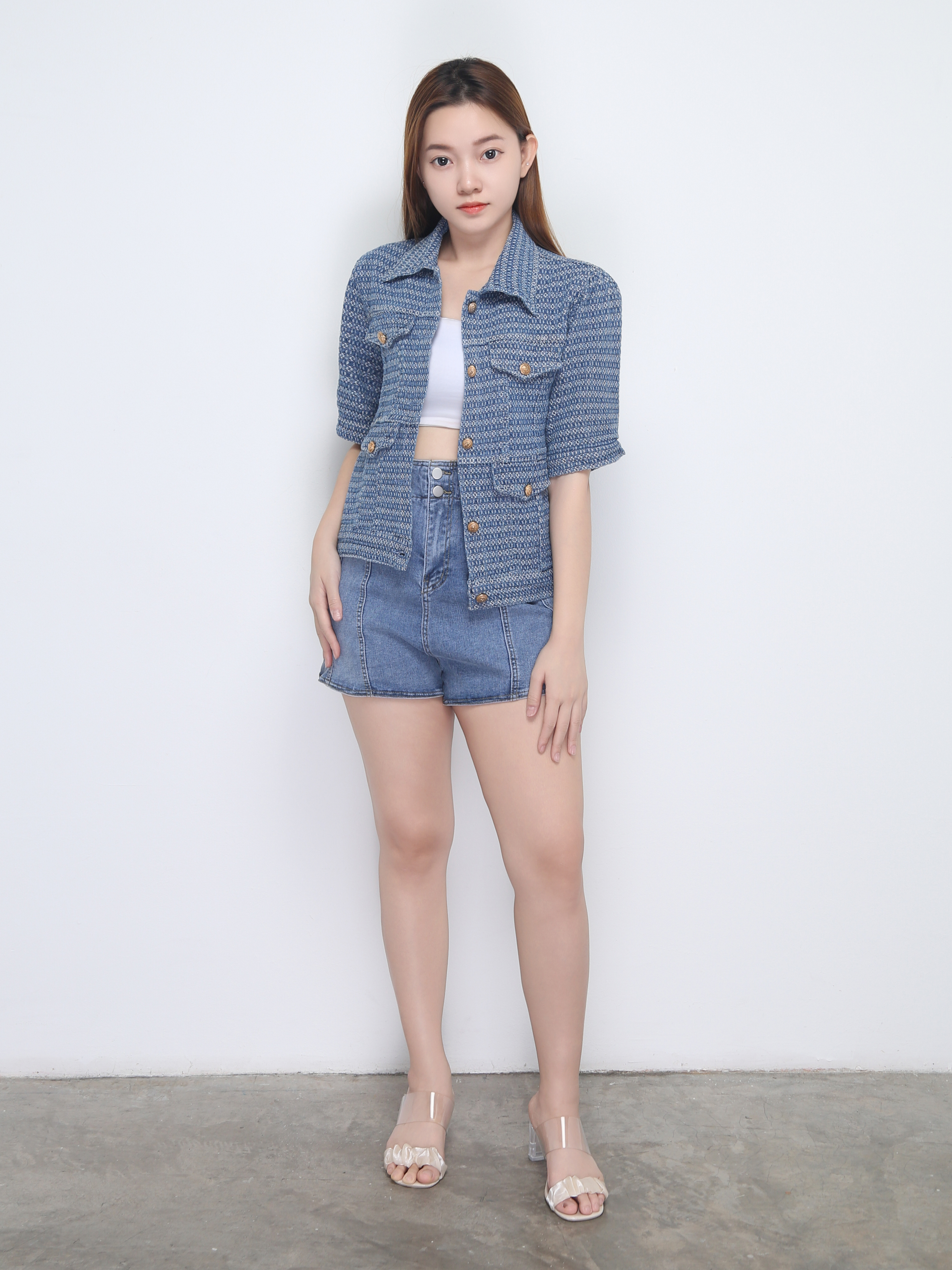 Short Sleeve Colllar Front Button Top 22666