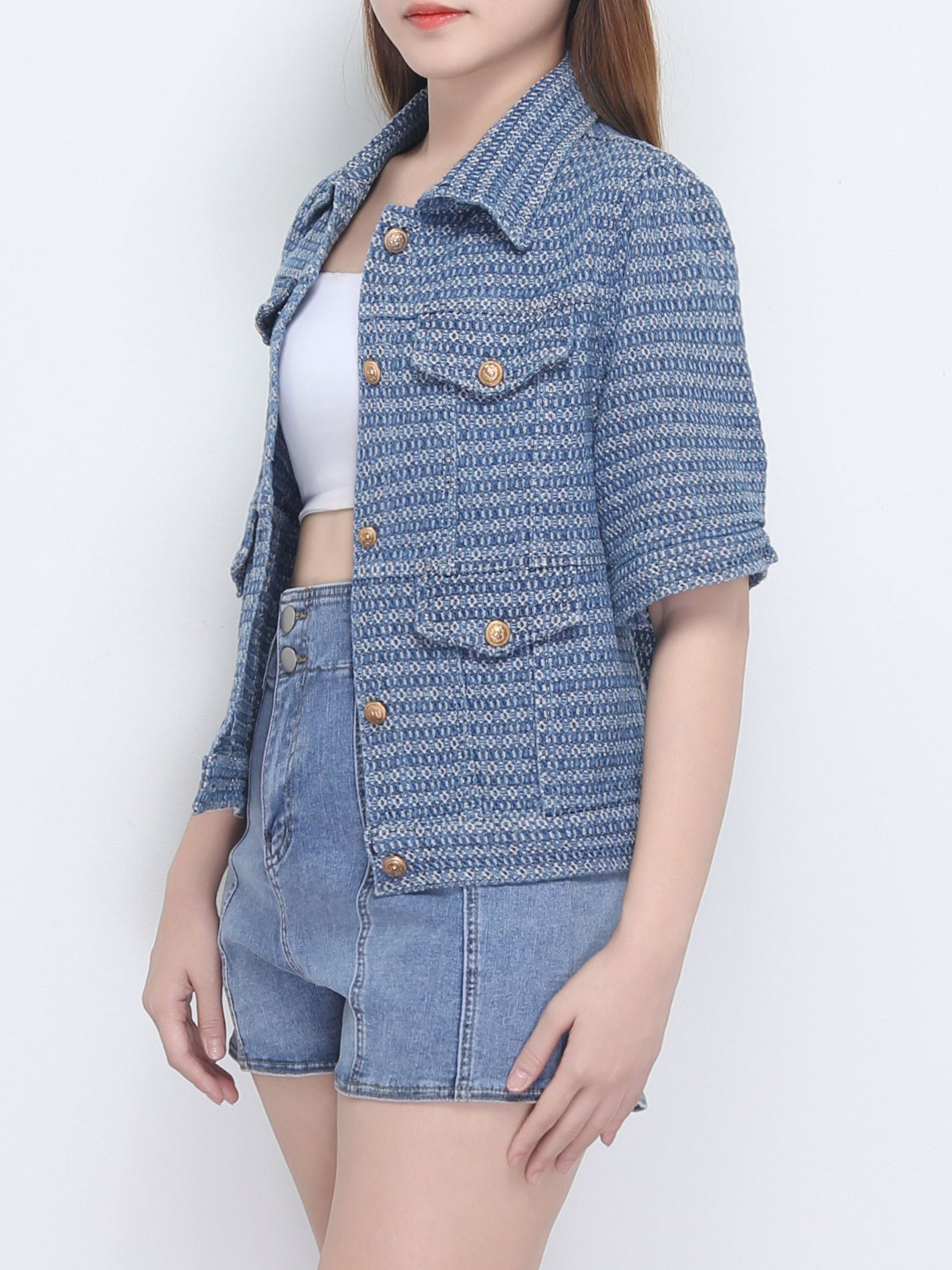 Short Sleeve Colllar Front Button Top 22666