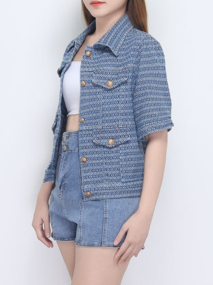 Short Sleeve Colllar Front Button Top 22666