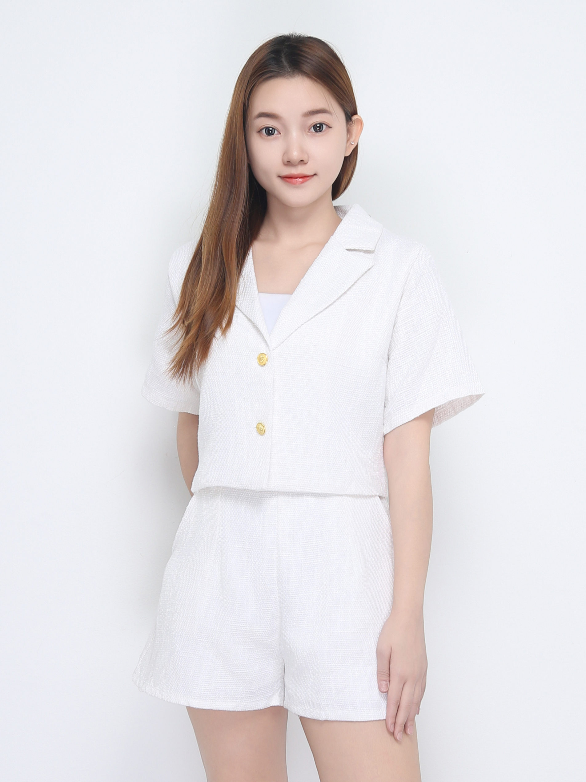 Front Button Notched Collar Top With Short Pant Set 22672