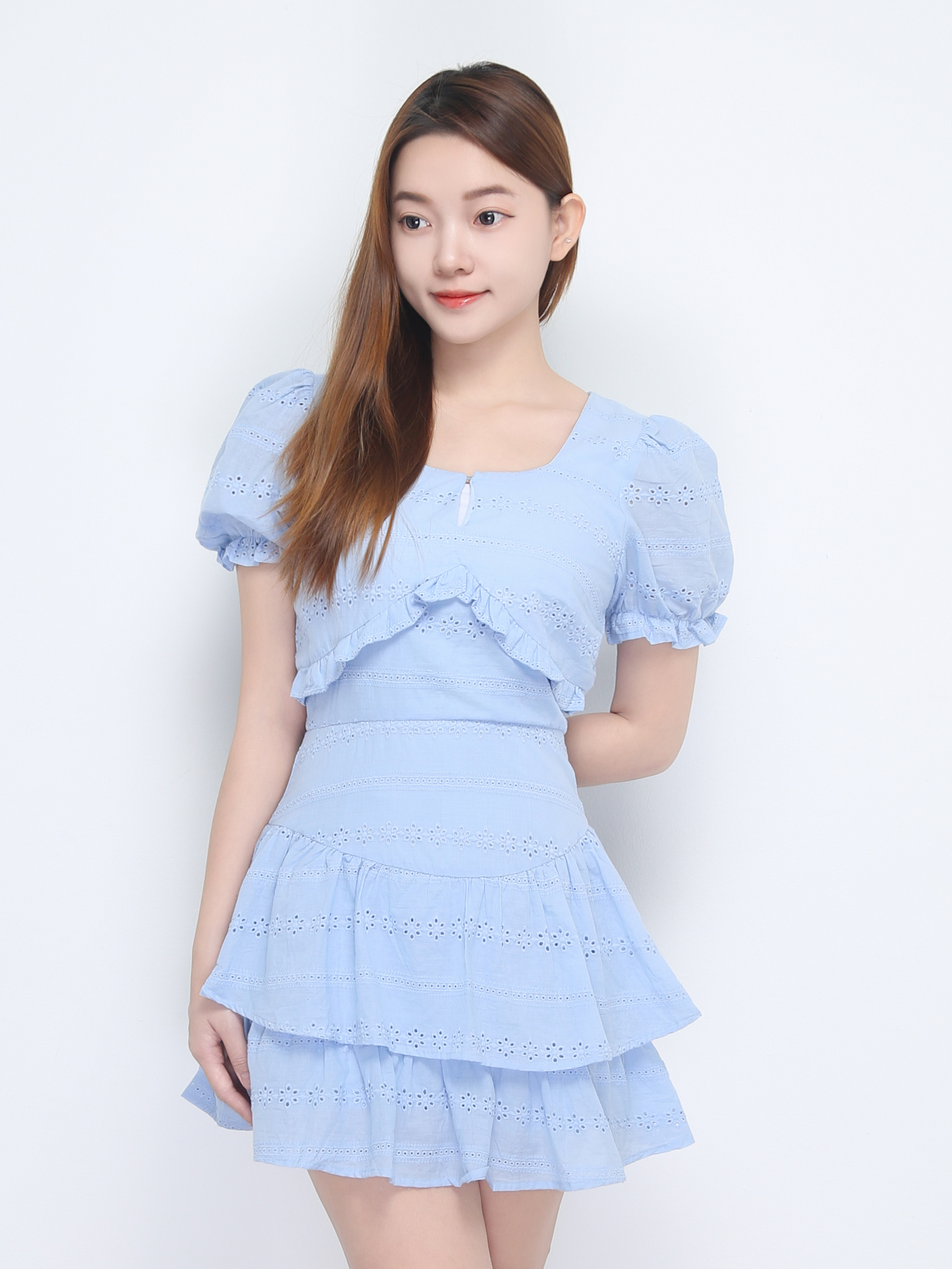 Puff Sleeve Back Zip Layer Jumpsuit 22689