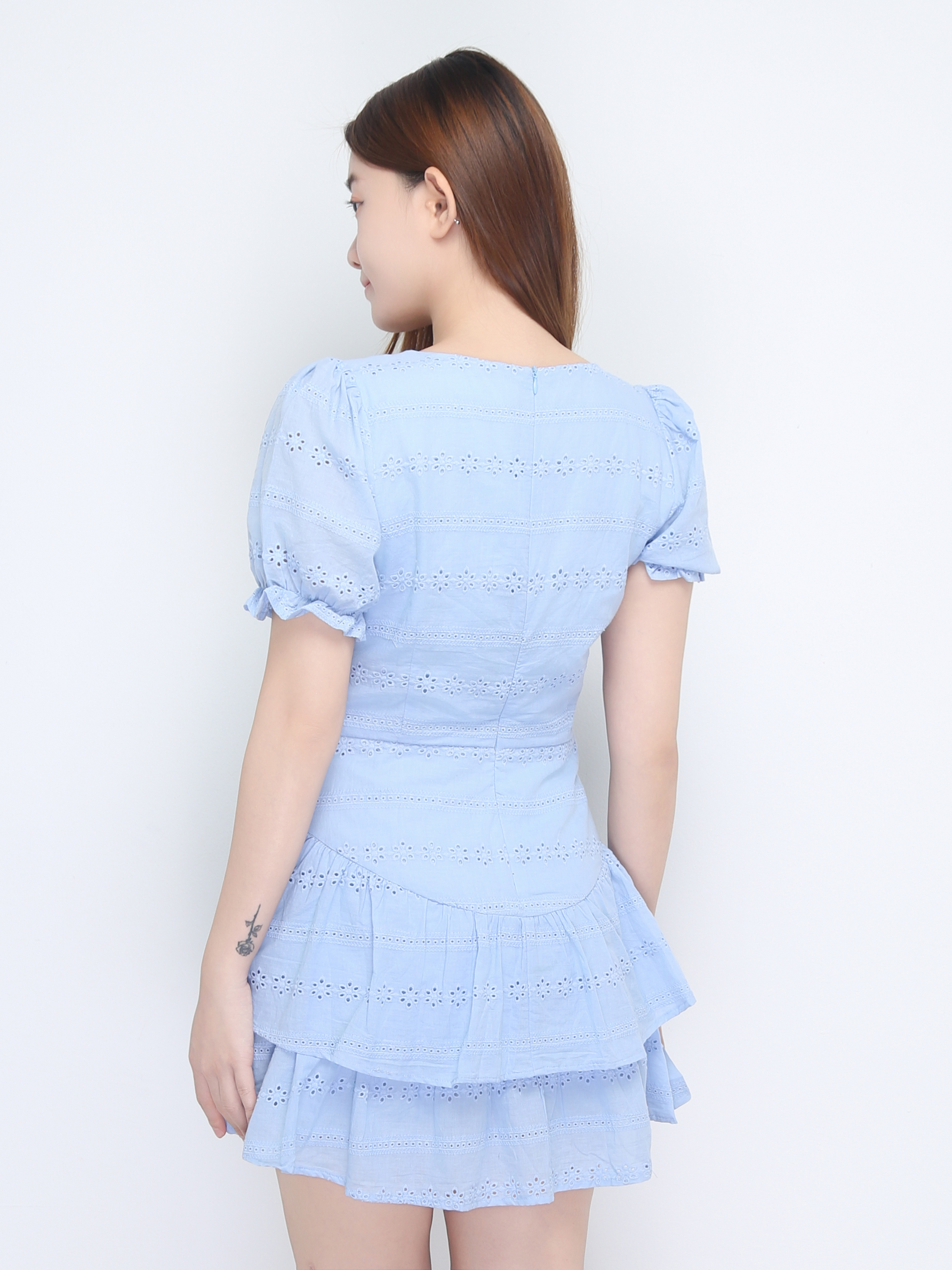 Puff Sleeve Back Zip Layer Jumpsuit 22689