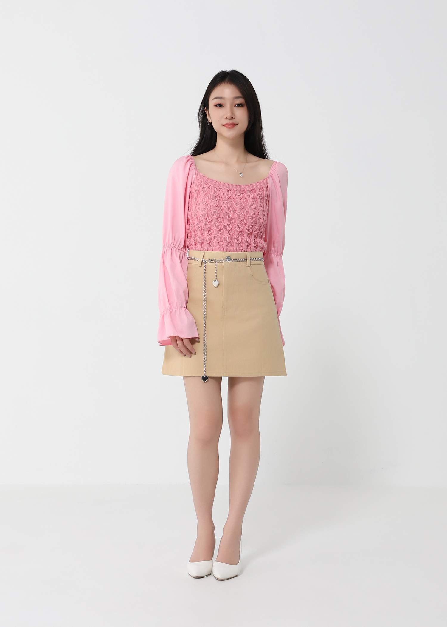 Knitted Long Sleeve Elastic Cased Cuff Top 22695