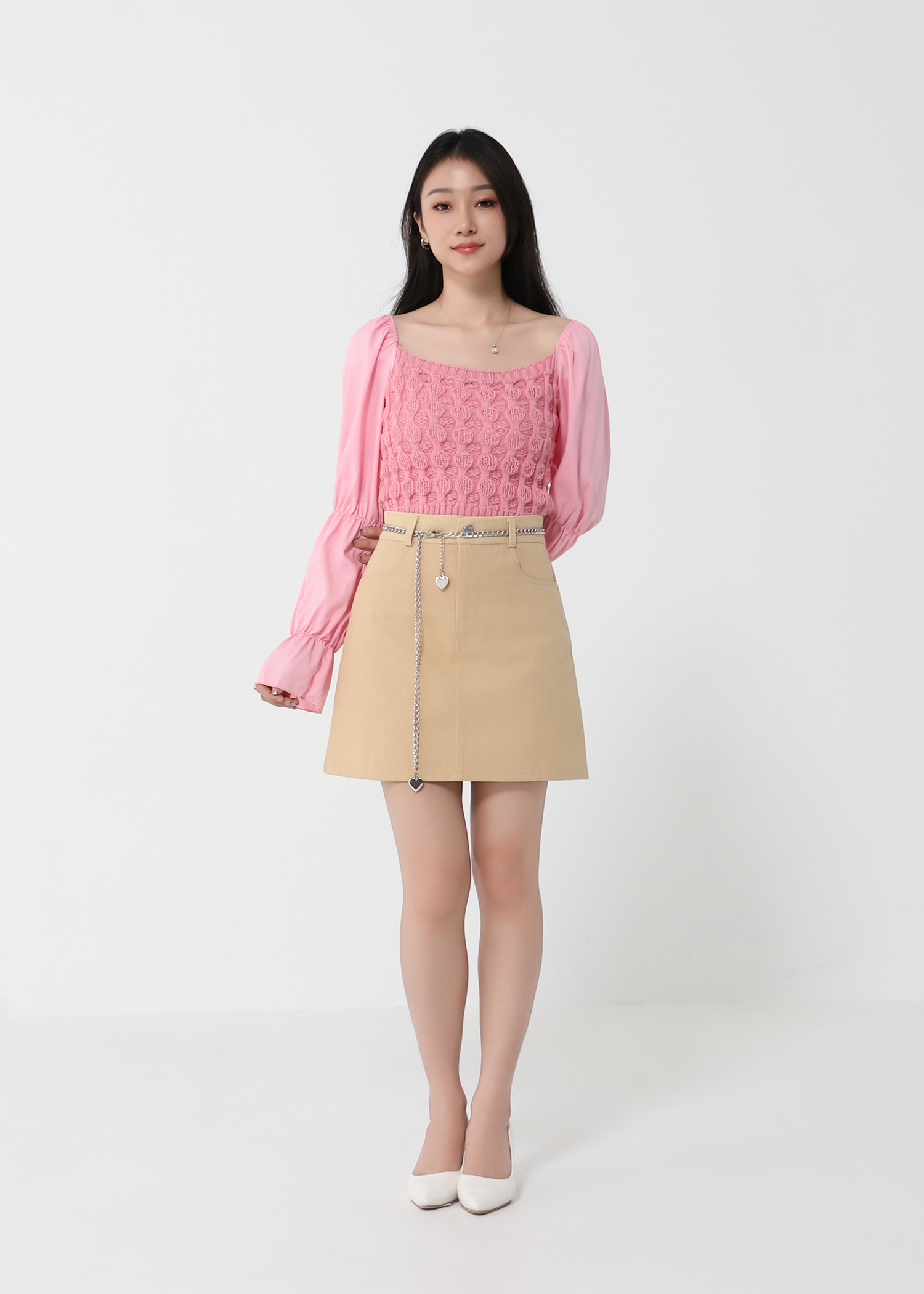 Knitted Long Sleeve Elastic Cased Cuff Top 22695