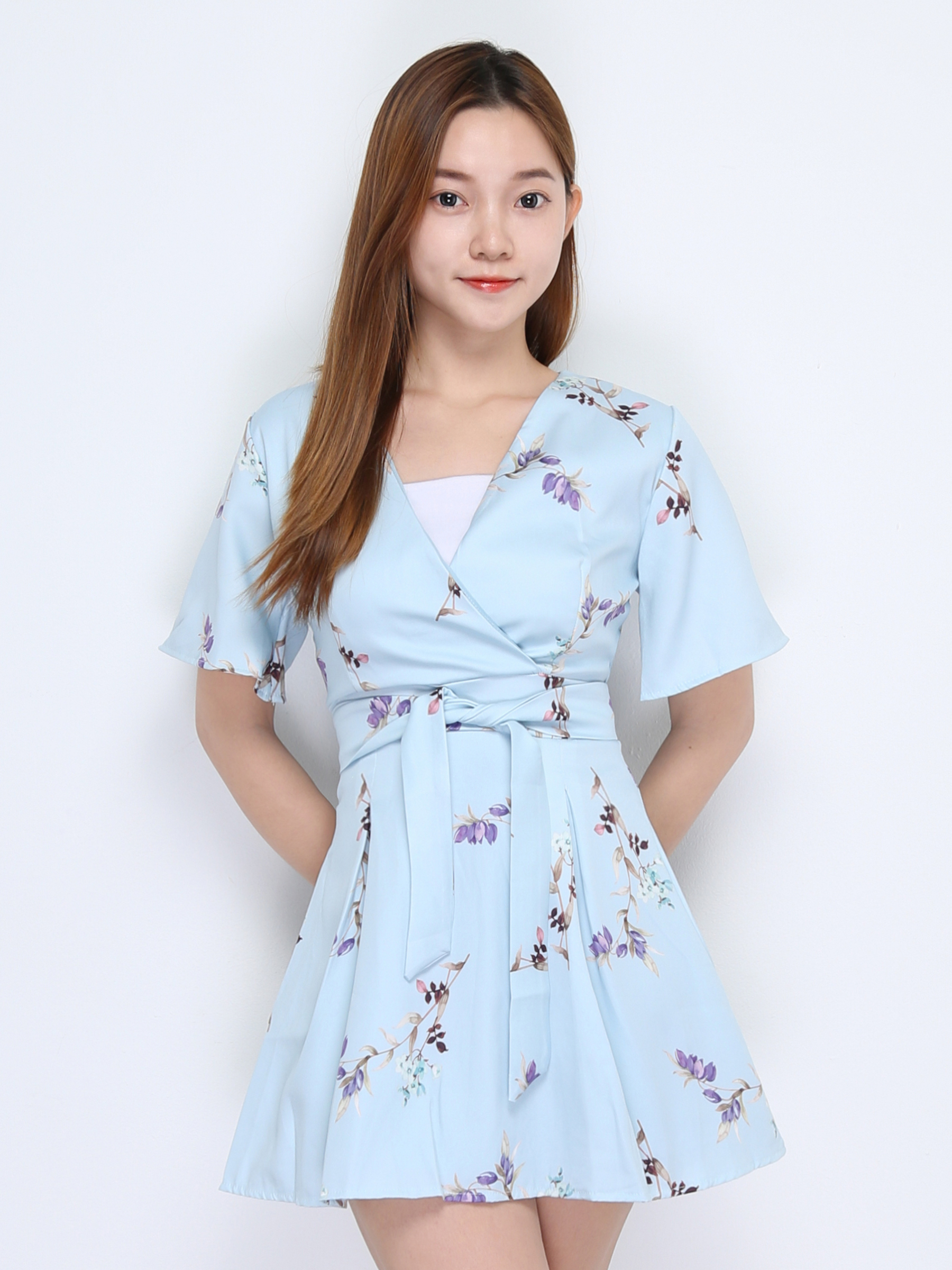 Short Sleeve With Decorative Belt Wrap Dress 22697