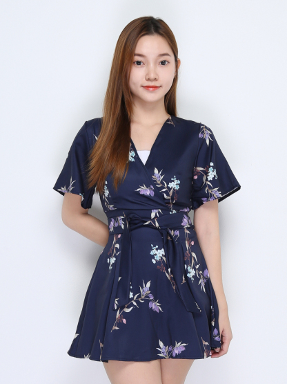 Short Sleeve With Decorative Belt Wrap Dress 22697