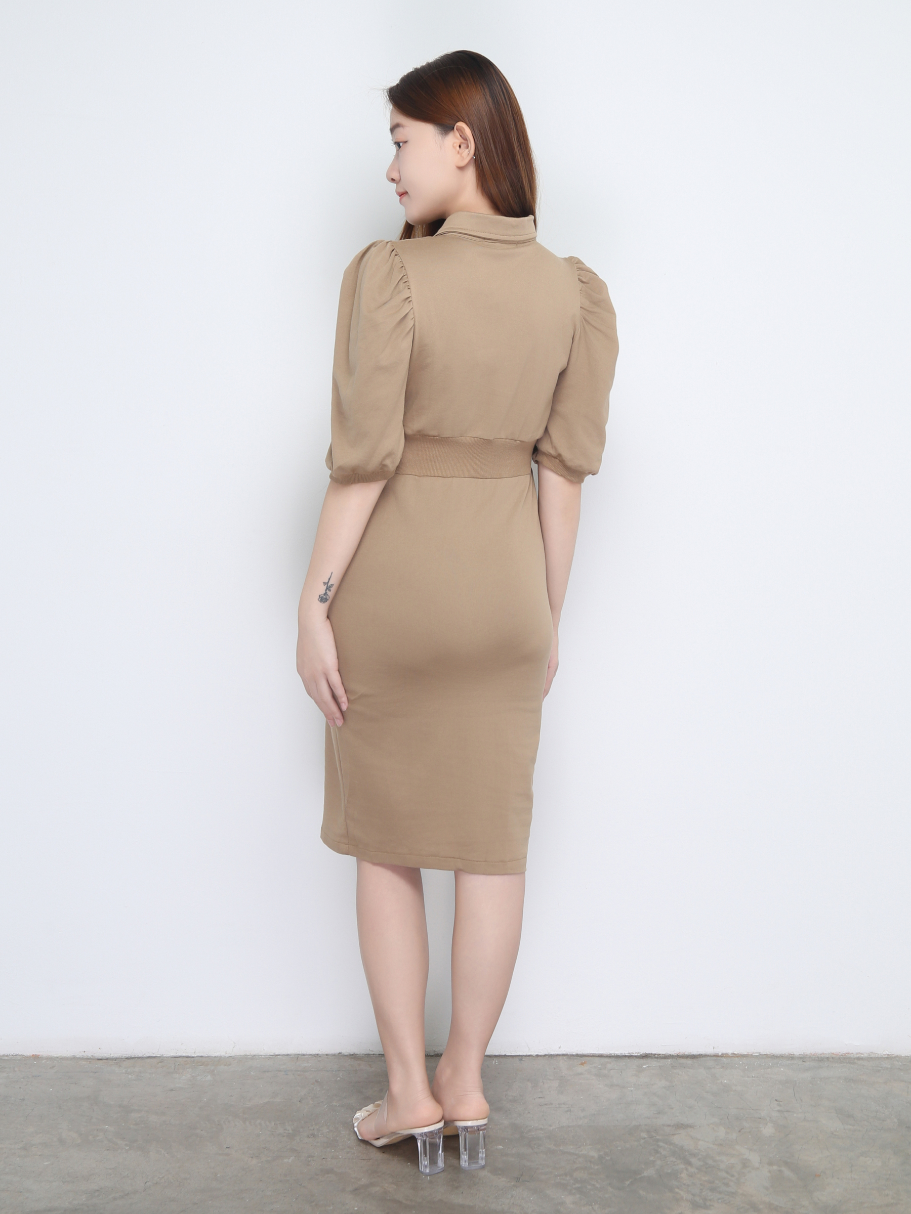 Short Sleeve Front Button Split Dress 22708