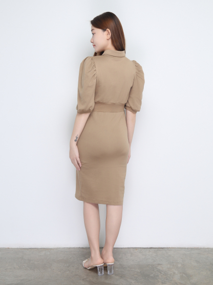 Short Sleeve Front Button Split Dress 22708