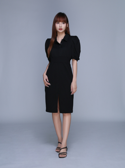 Short Sleeve Front Button Split Dress 22708