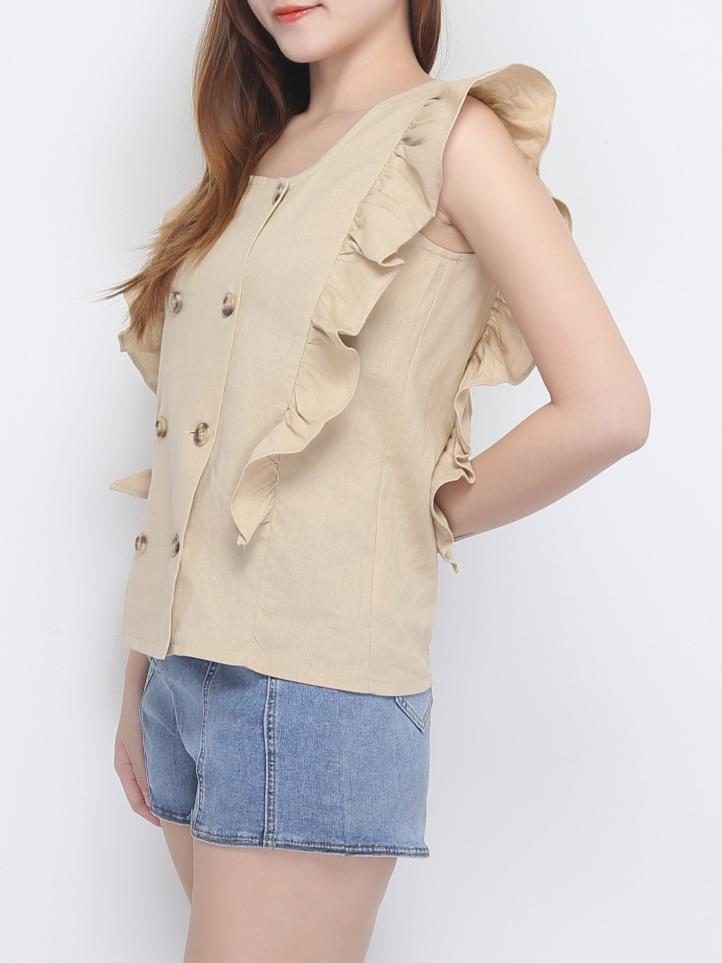 Ruffles Decduan Front Button Top 22710