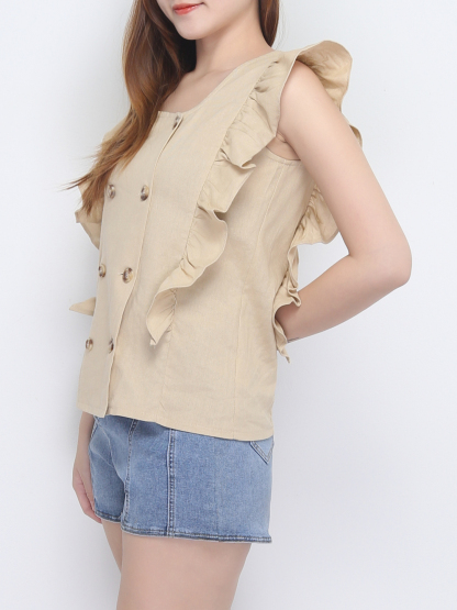 Ruffles Decduan Front Button Top 22710