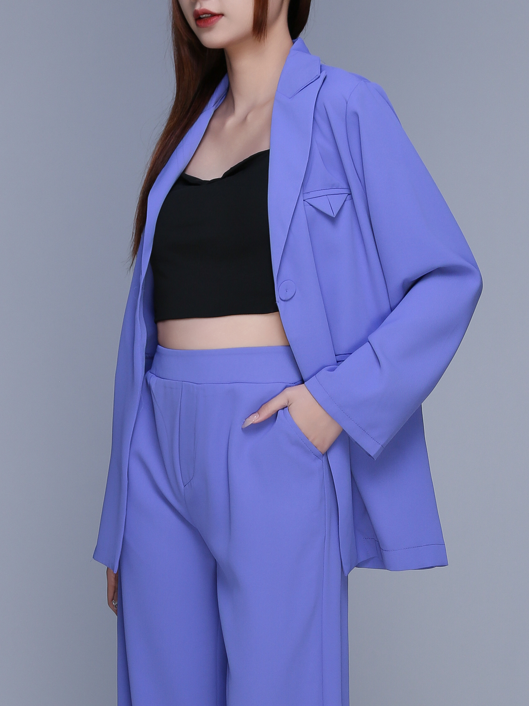 Long Sleeve Front Button Decorative Belt With Long Pant Set 22719