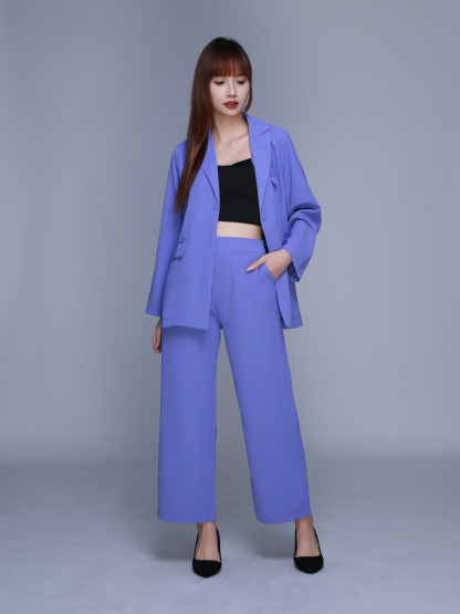 Long Sleeve Front Button Decorative Belt With Long Pant Set 22719