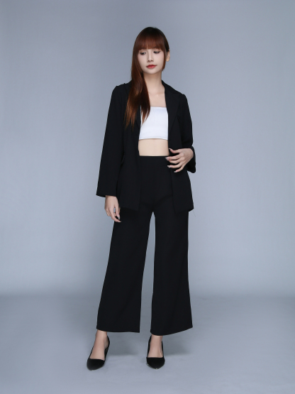 Long Sleeve Front Button Decorative Belt With Long Pant Set 22719