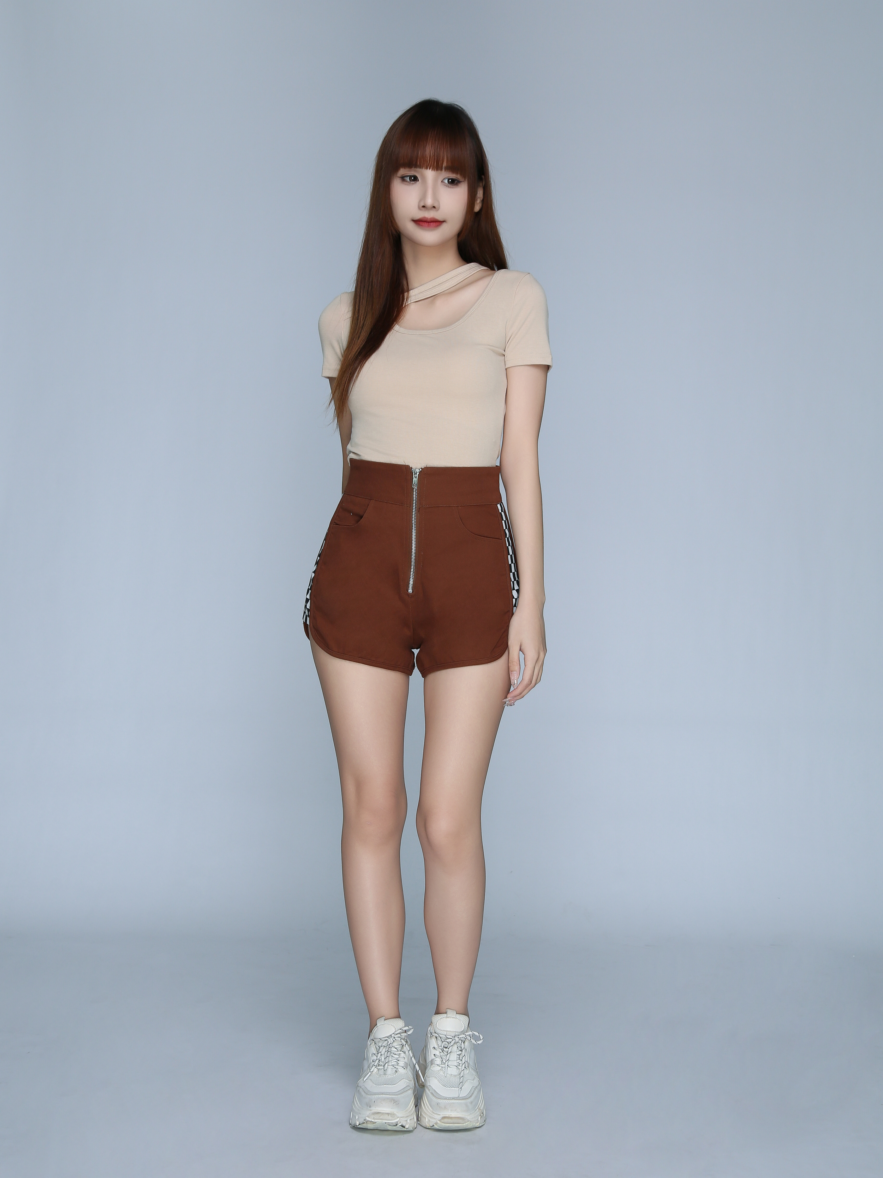 Front Zip Side Checker Print Short Pant 22729