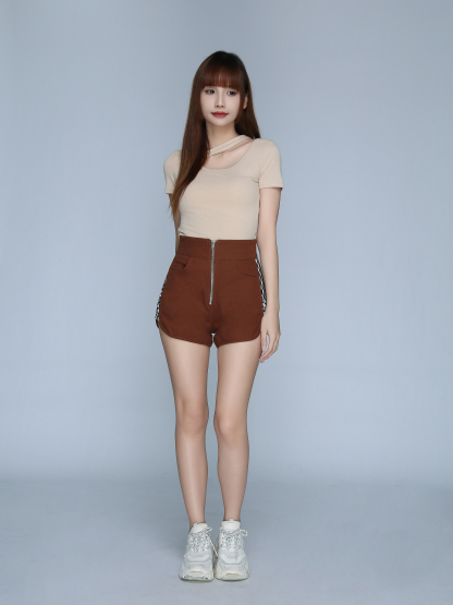 Front Zip Side Checker Print Short Pant 22729