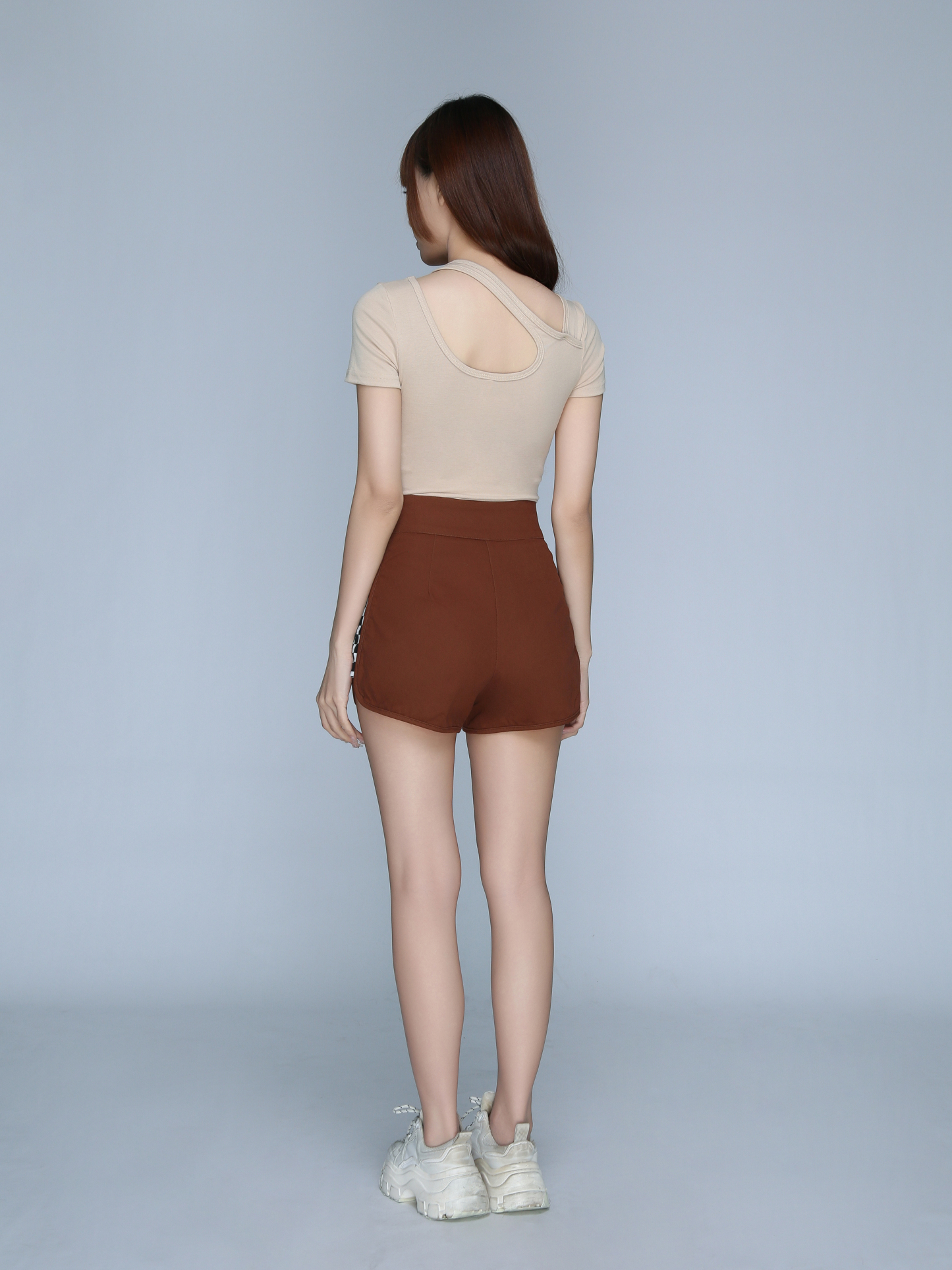 Front Zip Side Checker Print Short Pant 22729