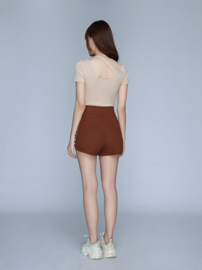 Front Zip Side Checker Print Short Pant 22729