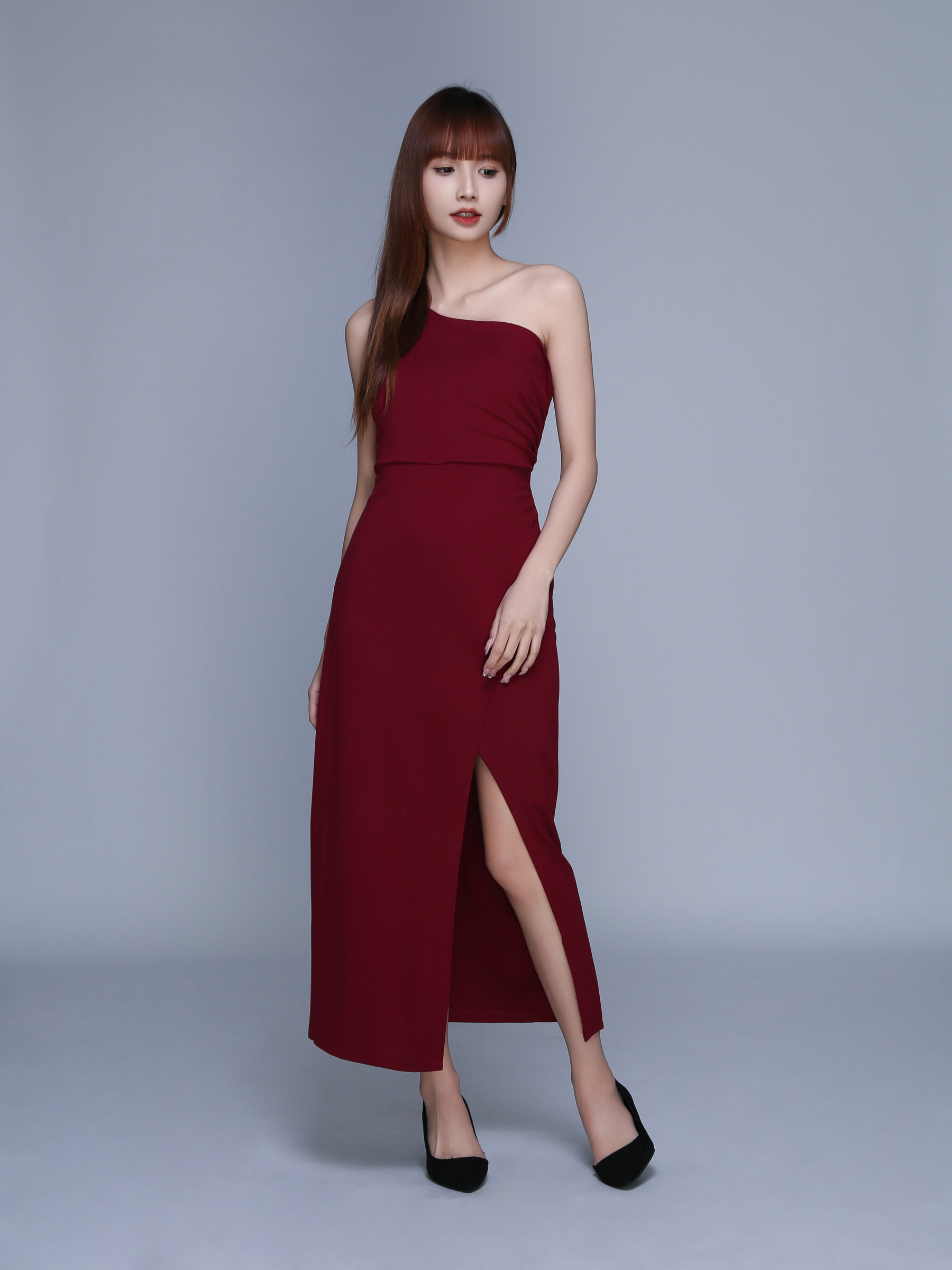 Side Zip Split One Shoulder Dress 22731