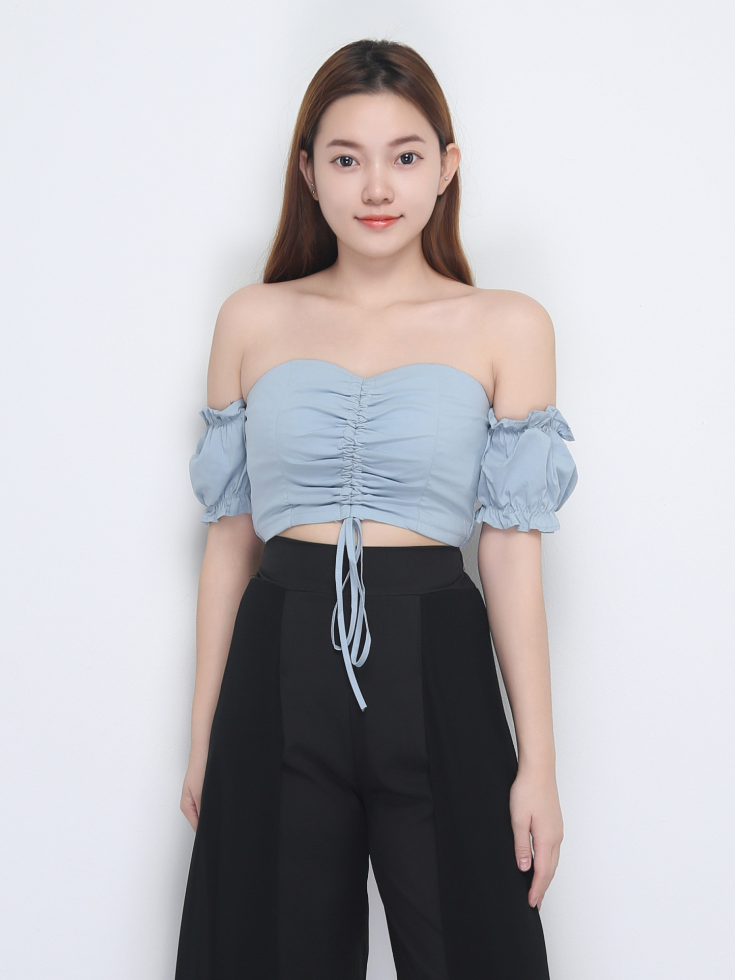 Short Sleeve Boat Neckline Pleated Top 22732