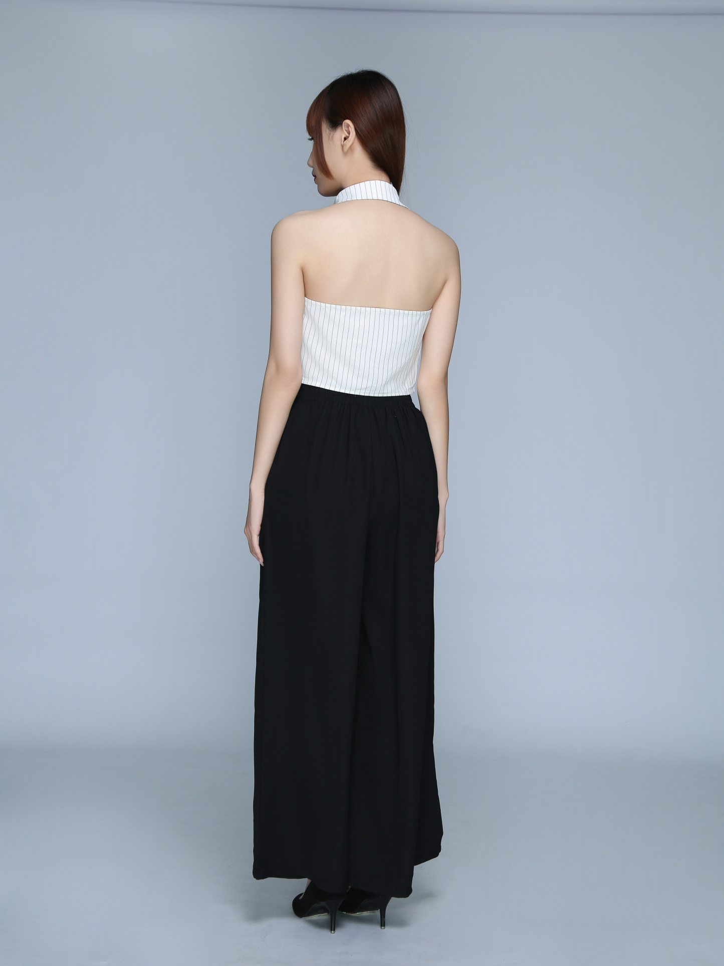 Stripes Notched Collar Button Top 22741