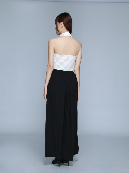 Stripes Notched Collar Button Top 22741