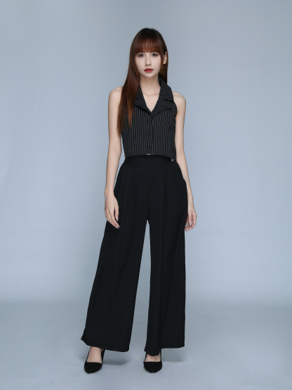 Stripes Notched Collar Button Top 22741