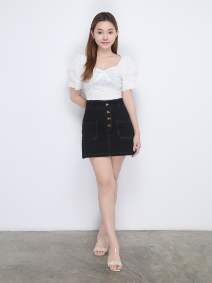 Puff Short Sleeve Square Neck Top 22802