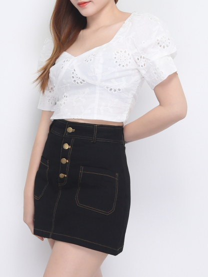 Puff Short Sleeve Square Neck Top 22802