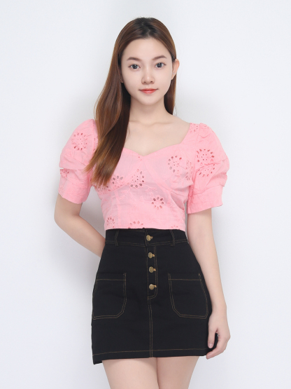Puff Short Sleeve Square Neck Top 22802