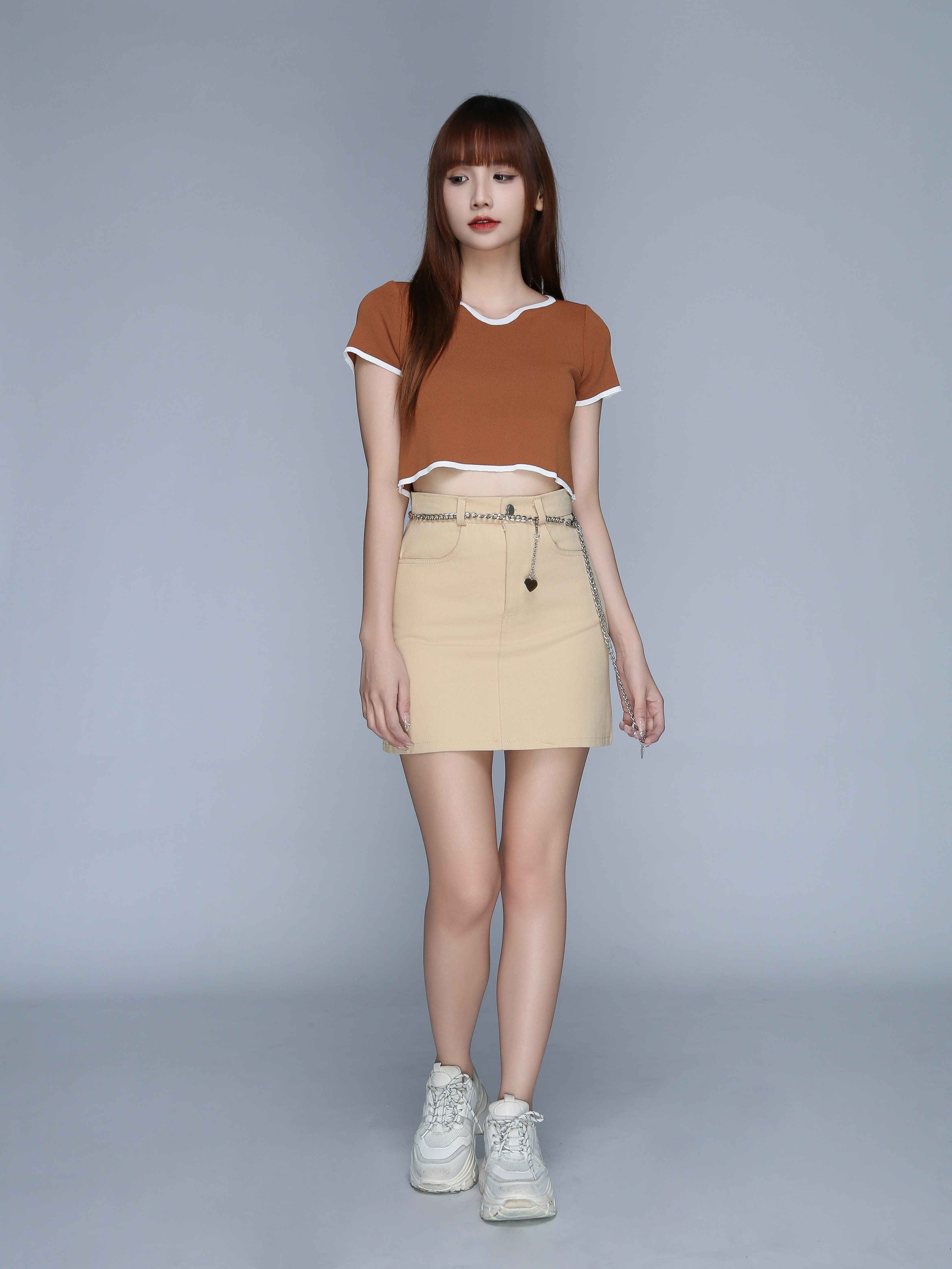 Front Button Decorative Belt Skirt Pant 22702