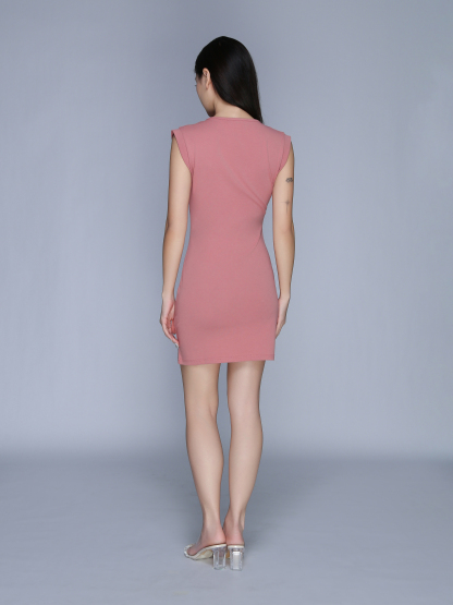 Sleeveless Three Button Plain Dress 22814