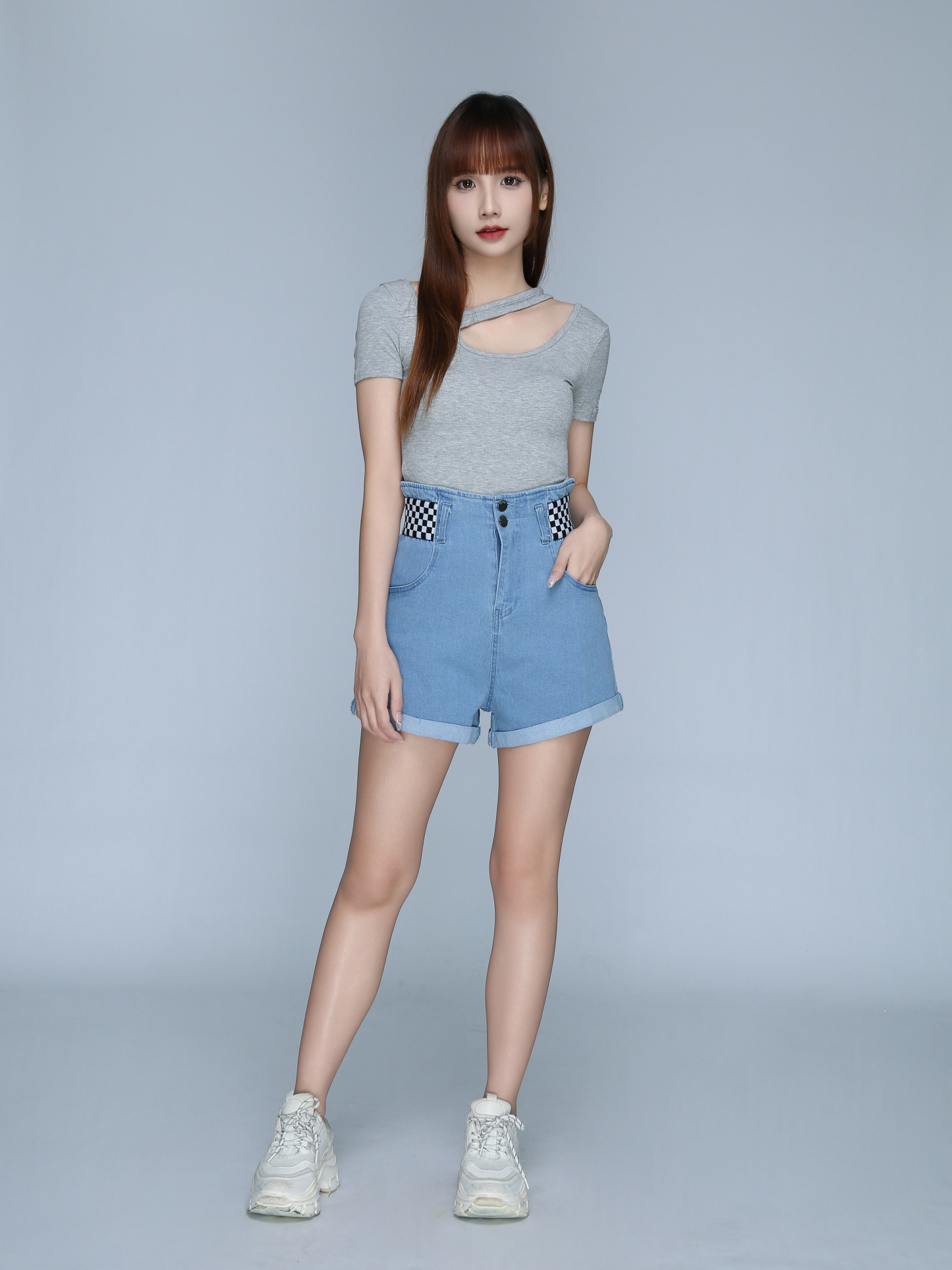 Denim Two Button Short Pants 22815