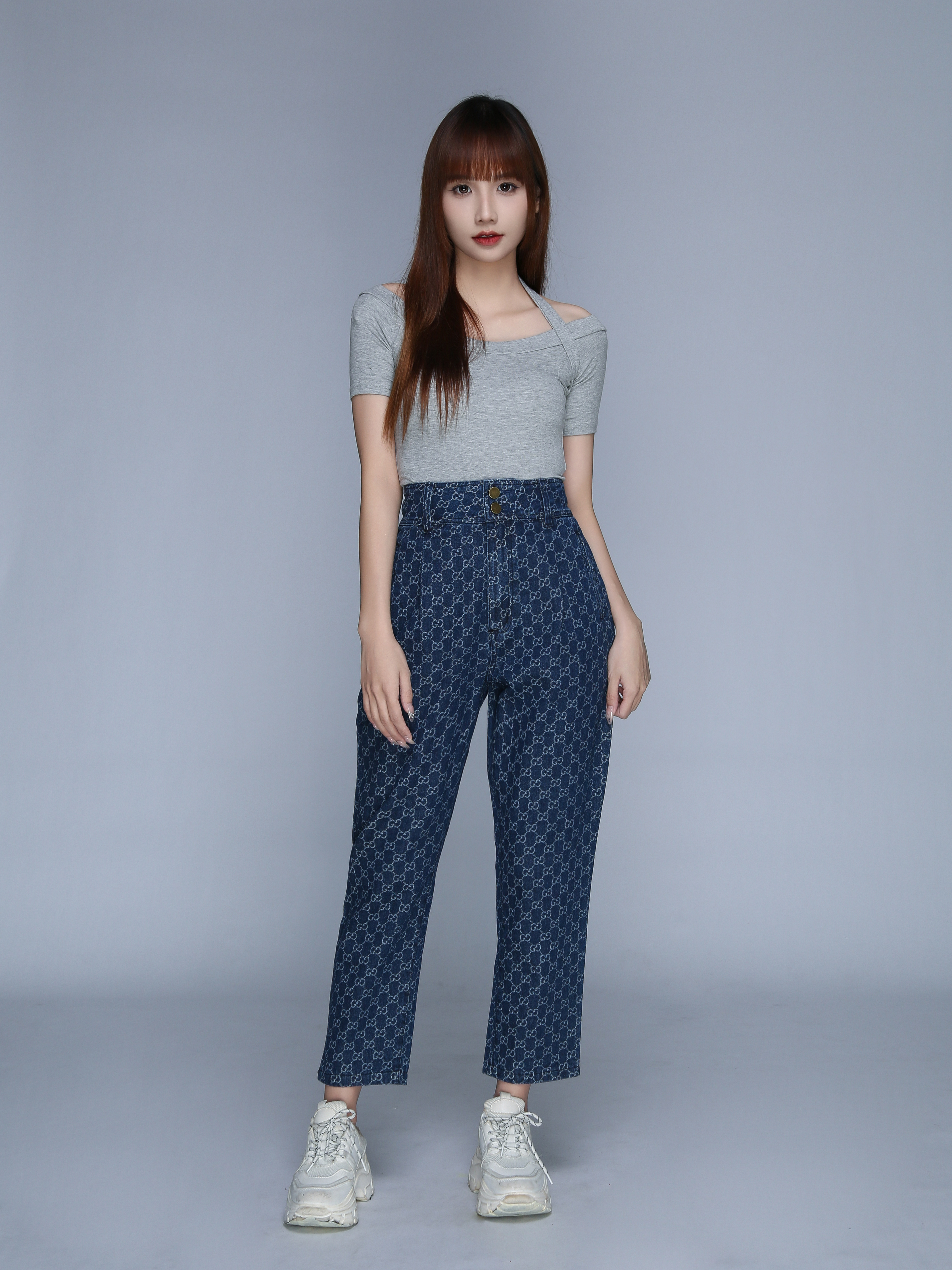 High Waist Front Two Button Long Pants 22844