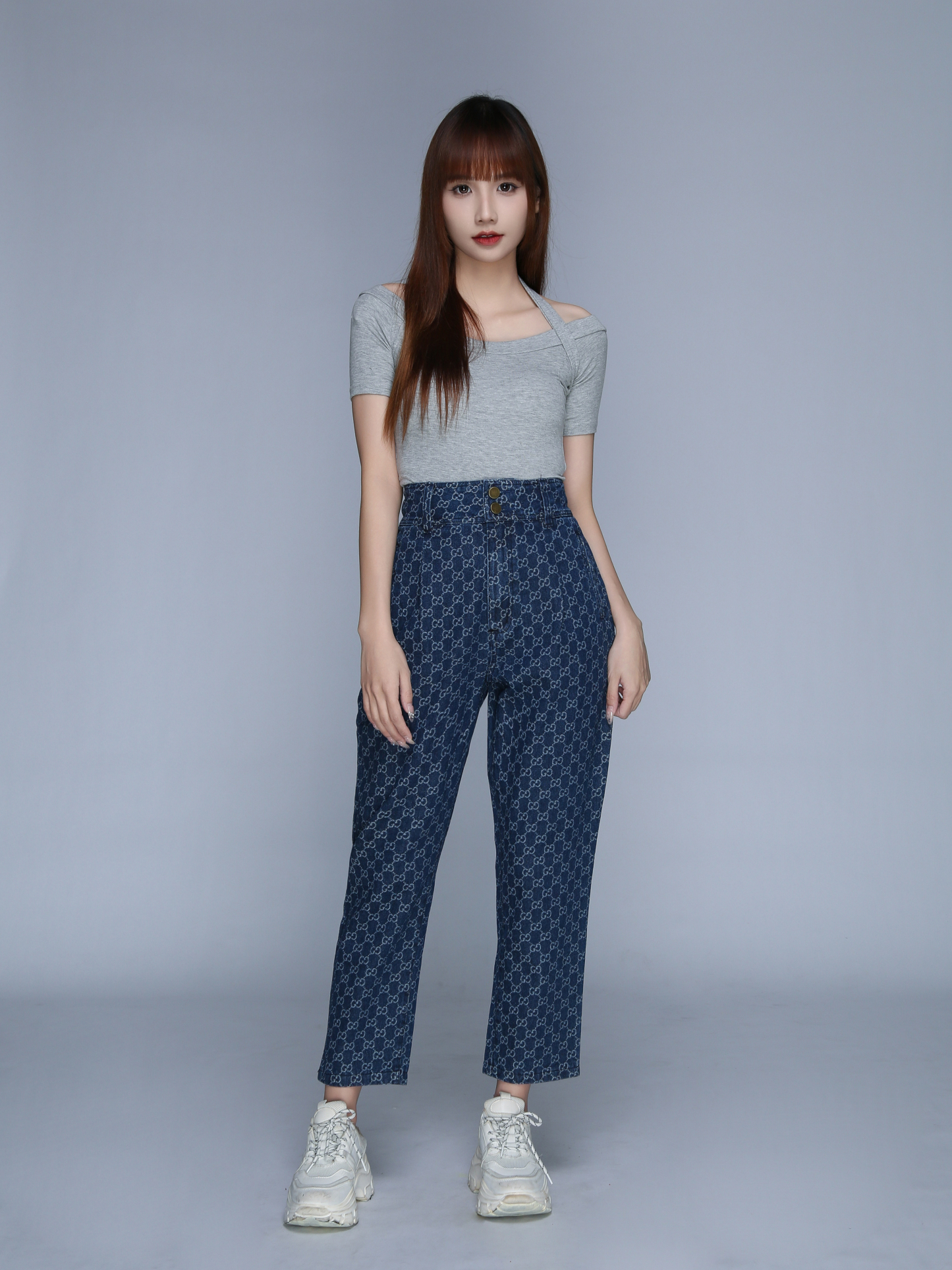 High Waist Front Two Button Long Pants 22844